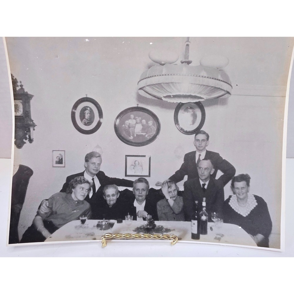 Vintage Black and White Family Dinner Photo Mid-Century‎ Found Art Ephemera 8X10